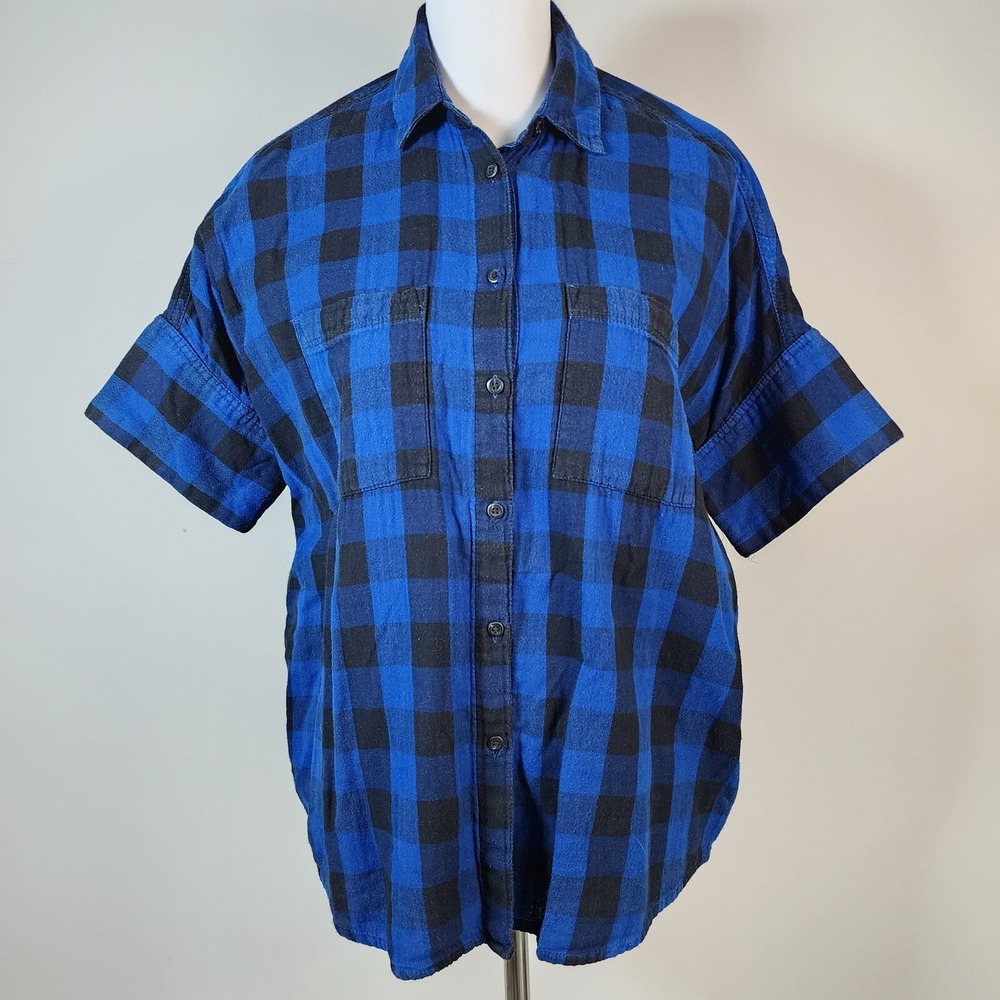 MADEWELL Shirt Womens Small Blue Plaid Flannel Check Tartan Oversize Lumberjack